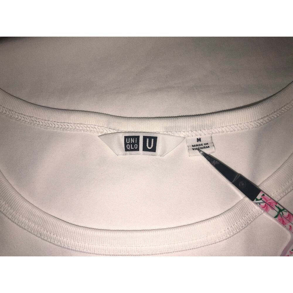 Uniqlo Airism White T-Shirt Size M Relaxed Oversized Short Sleeves Round Neck - Picture 4 of 5